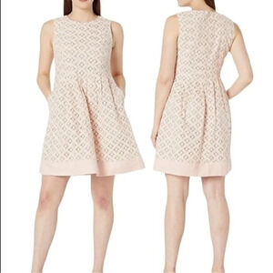 Eliza J. Dress Lace Overlay Pintuck Detail Pockets Blush Pink - Size 8